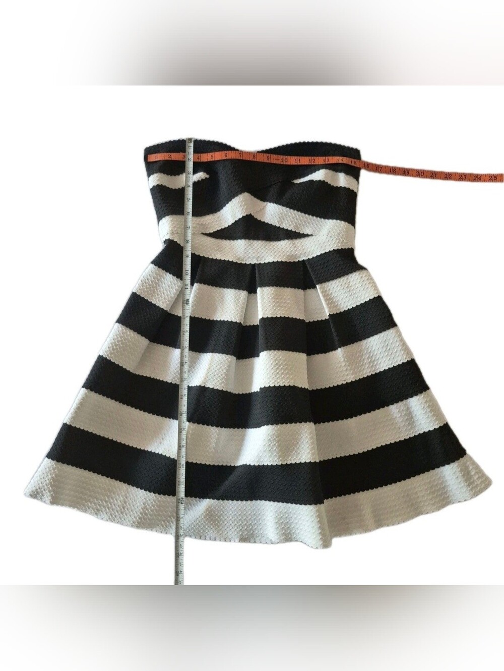 Strapless Textured Bandage Cocktail Party Dress Black & White Stripe Sz M - Picture 5 of 8